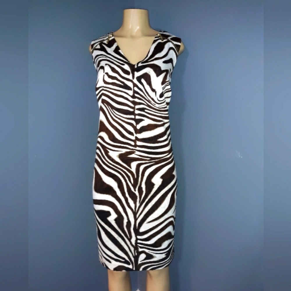 MICHAEL Michael Kors Black and White Zebra Print Sheath Dress